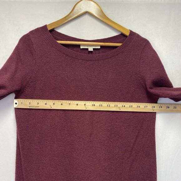 Loft Crew Neck Pullover Knit Sweater Women Medium Burgundy Side Slit Hem - Picture 6 of 12